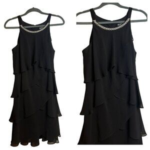 SLNY Black Cocktail Dress | Pearl Neckline, Sleeveless, Size 12 Night Out Classy